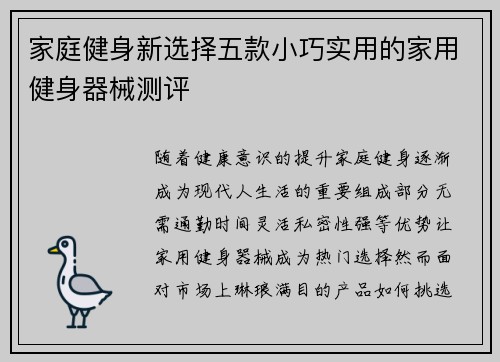 家庭健身新选择五款小巧实用的家用健身器械测评